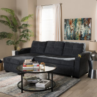Baxton Studio R8068-Dark Grey-Rev-SF Lianna Modern and Contemporary Dark Grey Fabric Upholstered Sectional Sofa